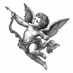 Obraz premium Vintage cherub cupid illustration with ornate bow and arrow