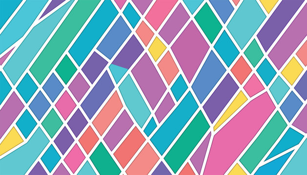 A colorful geometric pattern features interlocking rhombuses and parallelograms in a vibrant modern style abstract arrangement background contemporary design