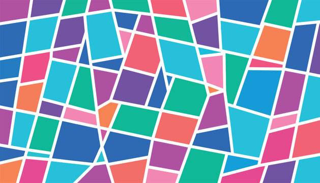 A colorful geometric pattern features interlocking rectangular shapes in a vibrant modern design abstract arrangement blocks bright composition contemporary