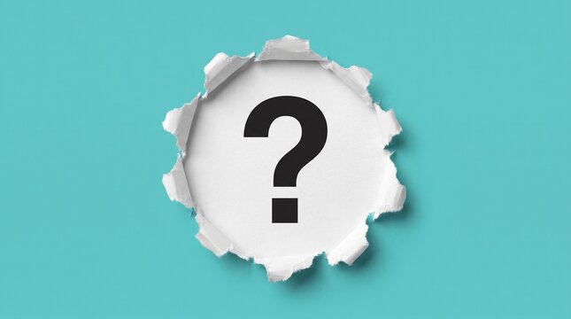 Question Mark Torn Paper on Turquoise Background