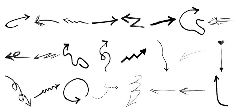 Hand drawn doodle arrows PNG set with various sketch pointers and creative design elements