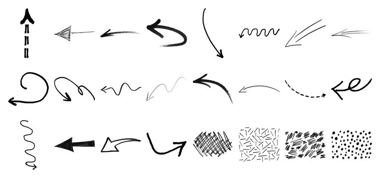 Hand-drawn arrows and doodle textures PNG graphic elements isolated on transparent background