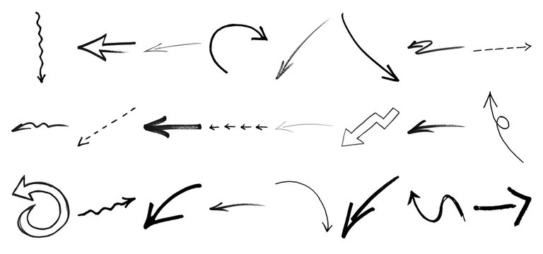 Hand drawn arrows PNG collection isolated on transparent background for graphic design