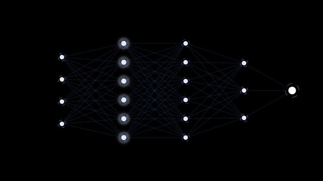 Artificial neural network diagram, layers of nodes and connections, representing machine learning algorithms and artificial intelligence, technology concept