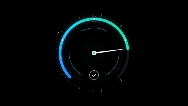 Digital speedometer gauge with needle pointing upwards on black background, representing speed and performance metrics