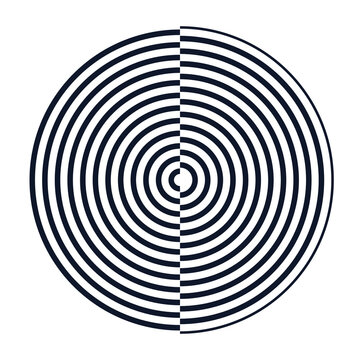 Abstract circular optical illusion with concentric black and white lines isolated on transparent background