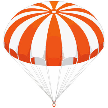 Orange and White Striped Parachute Canopy with Rigging Lines