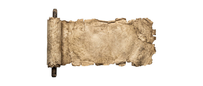 Ancient scroll parchment with wooden rod for medieval historical designs.