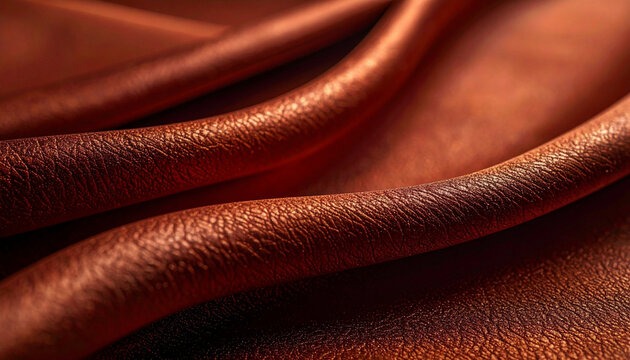 Rich copper brown leather texture background with smooth soft folds and elegant lighting