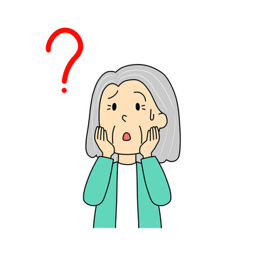 疑問符を浮かべる高齢女性　イラスト