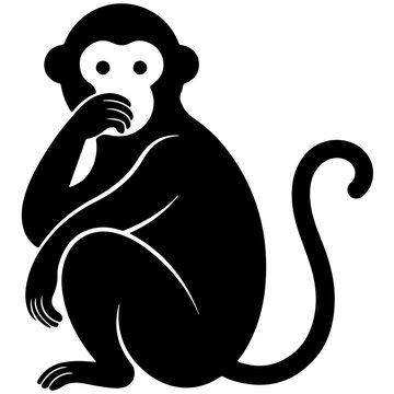 Thoughtful monkey sitting and thinking