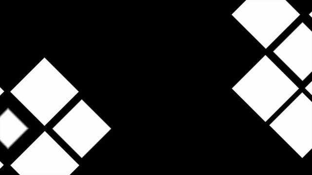 Abstract Geometric Animation Featuring Rotating White Diamond Shapes on Black Background.
