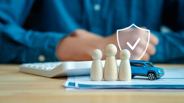 insurance, car insurance, auto insurance, Family and car protected by insurance shield, representing auto insurance coverage, financial security, accident protection and policy assurance.