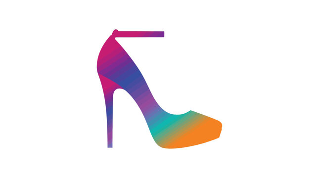 Colorful high heeled shoe with a gradient fill is shown as a silhouette