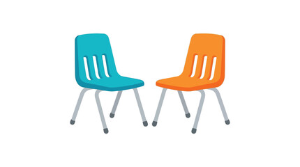 Obraz premium Two classroom chairs in teal and orange flat vector silhouette