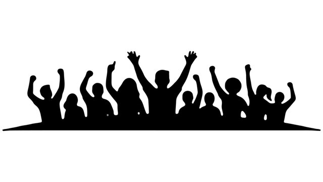 Group of people celebrating success crowd silhouette isolated on transparent background abstract vector illustration 