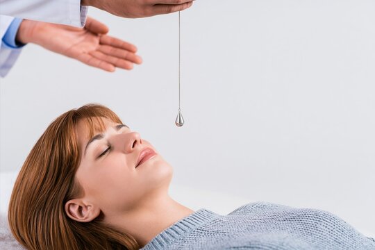 Woman receiving hypnotherapy water drop technique relaxation
