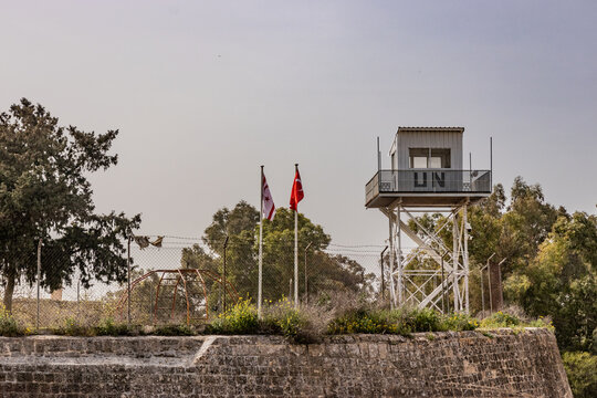 UN watch tower at the Green Line buffer zone between Cyprus and Northern Cyprus in Nicosia (Lefkosa)
