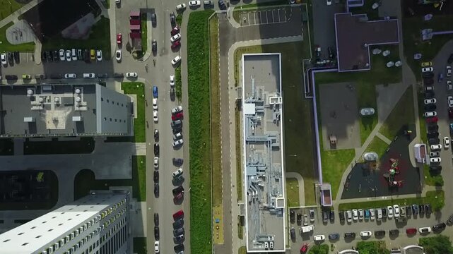 Vertical descent over Khimki hospital rooftop