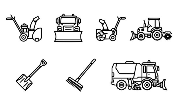 Winter Snow Removal Equipment Outline Icons