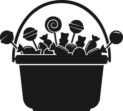 Halloween Silhouette Trick or Treat Basket Filled with Sweet Candy Lollipops
