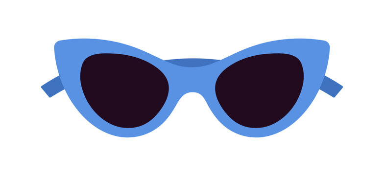 Cat eye sunglasses with bold frames, vintage inspired fashion eyewear, stylish summer accessory for women, retro sun protection glasses for beach holidays and outdoor wear flat vector illustration.