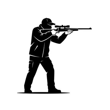 Professional marksman silhouette holding sniper rifle for shooting sport competition hunting activity tactical training and precision aim target practice events.
