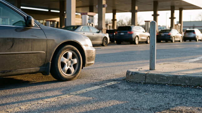 Slow departure from a congested fuel forecourt