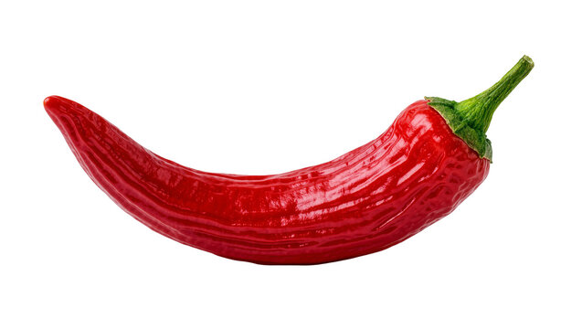 Vibrant red chili pepper with green stem, isolated on transparent background