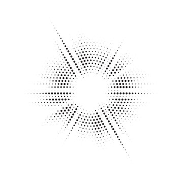 Burst Halftone light effect. Glowing light burst. abstract grunge halftone dots background. Vector illustration.