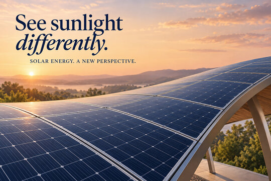 Solar Energy Awareness Poster with Rooftop Panels at Sunset