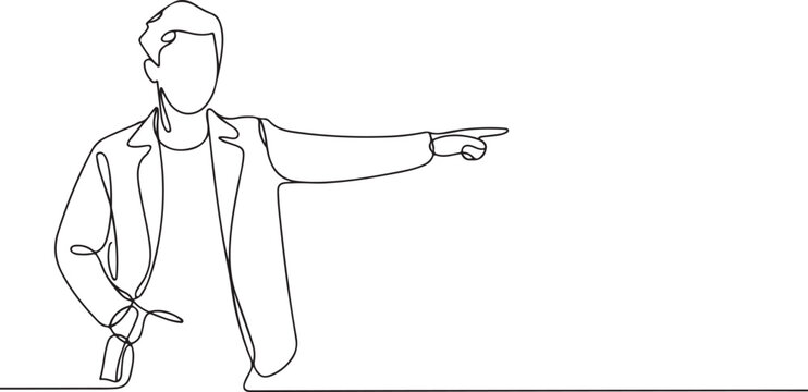 Continuous line drawing of a person gesturing with an outstretched hand