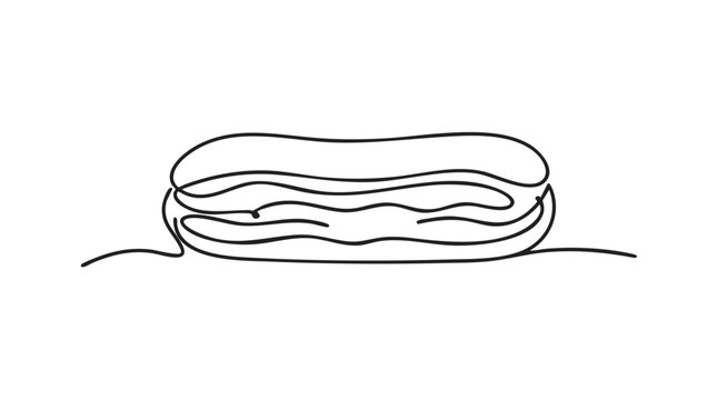 eclair vector icon, continuous line art illustration for dessert concept continuous line art vector icon