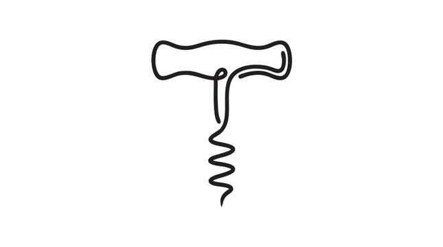 elegant continuous line art vector icon of a corkscrew featuring wine, tool