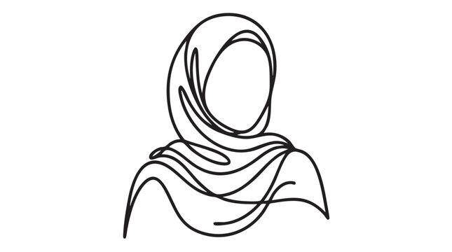 elegant hijab vector icon, continuous line art illustration of a headscarf continuous line art vector icon