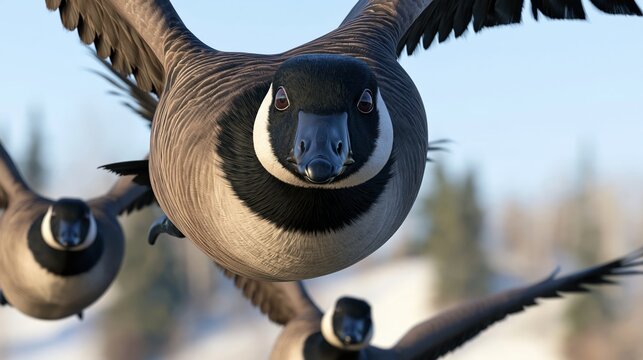 Canada Goose Migratory Bird Flying Directly Toward Camera
