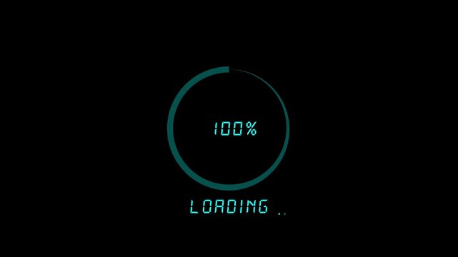 Digital loading progress bar circle on black background at ninety three percent