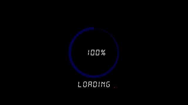 Blue digital loading progress circle with ninety three percent text animation