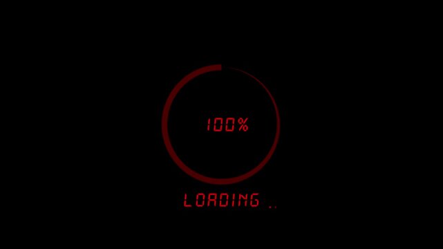 Red digital loading progress circle with ninety three percent text animation