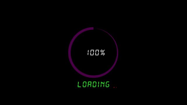 Purple digital loading progress circle with ninety three percent text animation