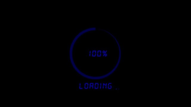 Dark blue digital loading progress circle with ninety three percent text
