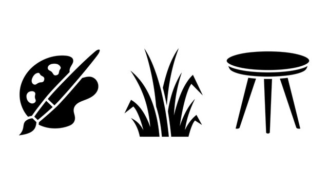 Of icons featuring artist palette grass blades and small round table paint brush grass tufts painting tools art supplies