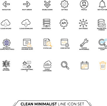 Modern Tech and Web Development Line Icons Vector Set