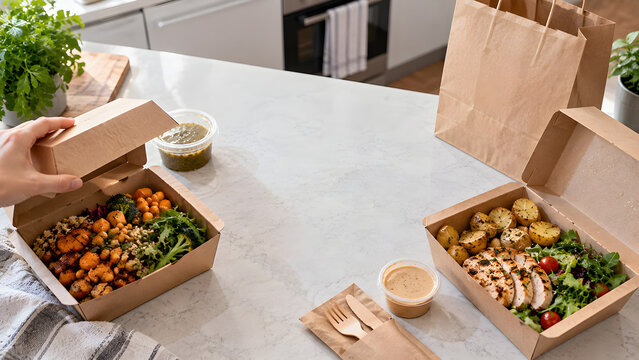 Healthy Takeout Bowls in Recyclable Kraft Paper Boxes