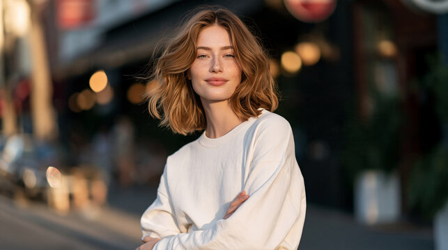 Young Gen Z person showing outfit of the day OOTD, fashion lifestyle full body portrait, background with copy space for social media and articles