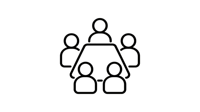 Boardroom meeting icon featuring professional team at conference table.