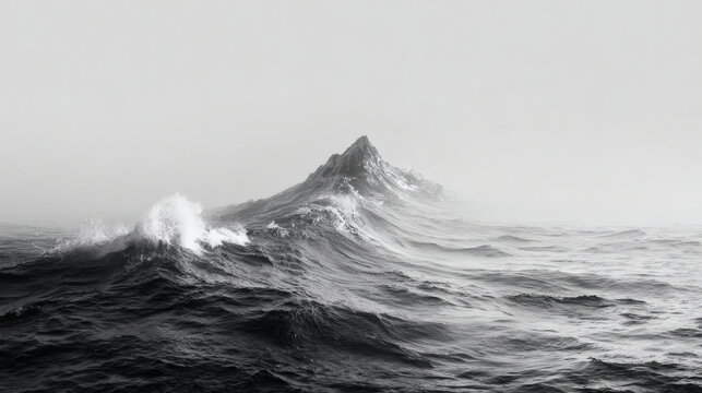 Dramatic ocean wave in monochrome