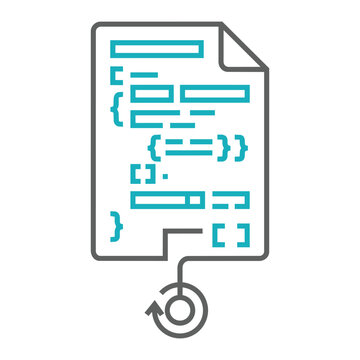 Flat line vector icon of a code document file with refresh arrow symbol