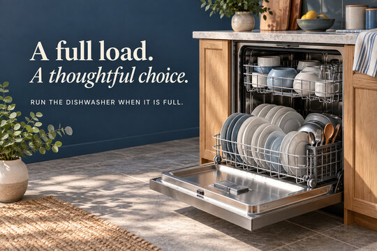 Water Saving Poster Encouraging Full Dishwasher Loads