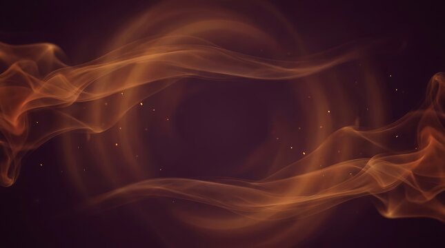 Elegant swirls of orange smoke flow gracefully across a dark background with floating embers creating a mystical atmosphere perfect for creative abstract design projects and presentations.